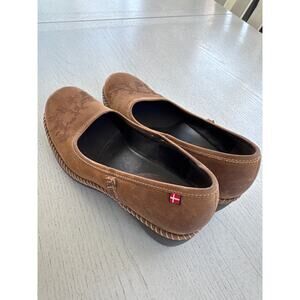 Ecco Sussex Brown Floral Embossed Nubuck Comfort Clog Shoe Size 37 US 6.5